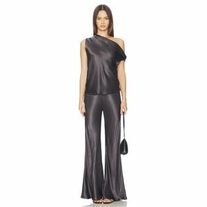 Enza Costa bias cut satin pants in gunmetal
